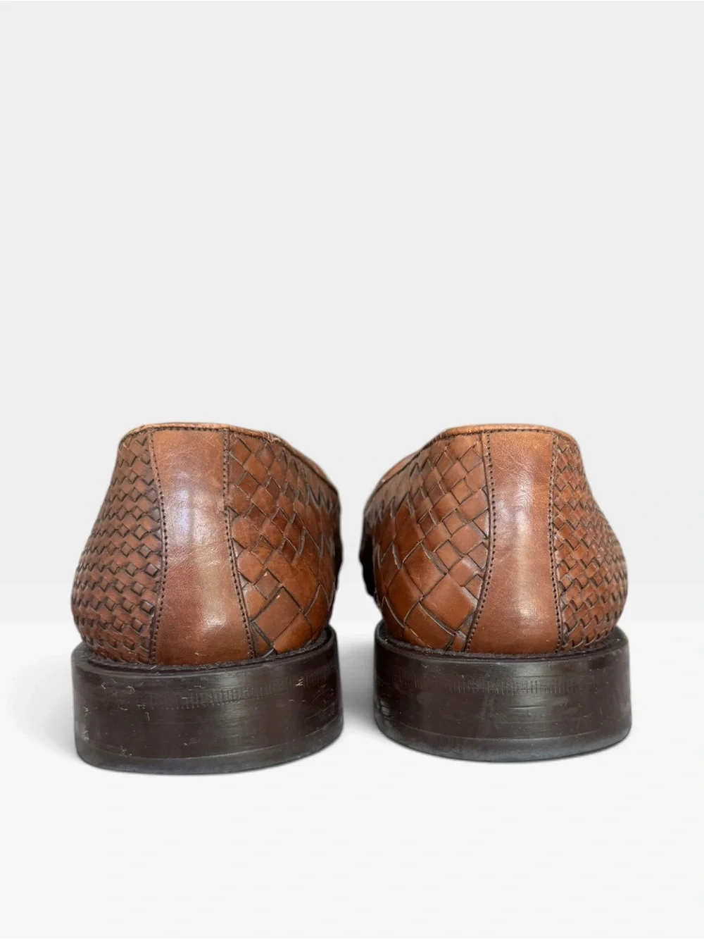 Mezlan 9.5M Brown Woven Leather Loafers Italian Vero Cuoio Vintage